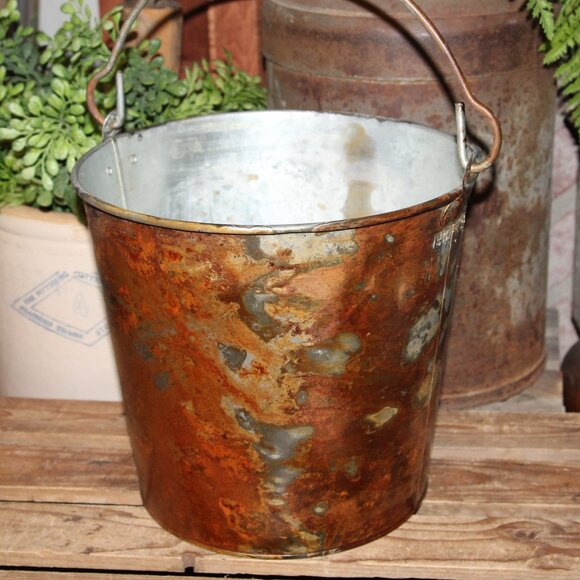 Large Rusty Galvanized Metal Rustic Farmhouse Bucket Pail Planter - Picture 6 of 6